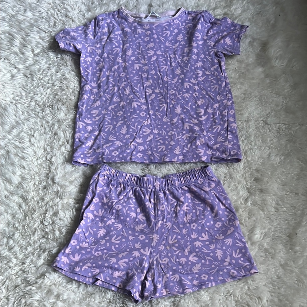 GUC - Penti Girls' Cotton Purple Patterned Pajama Set 9-10 Yrs